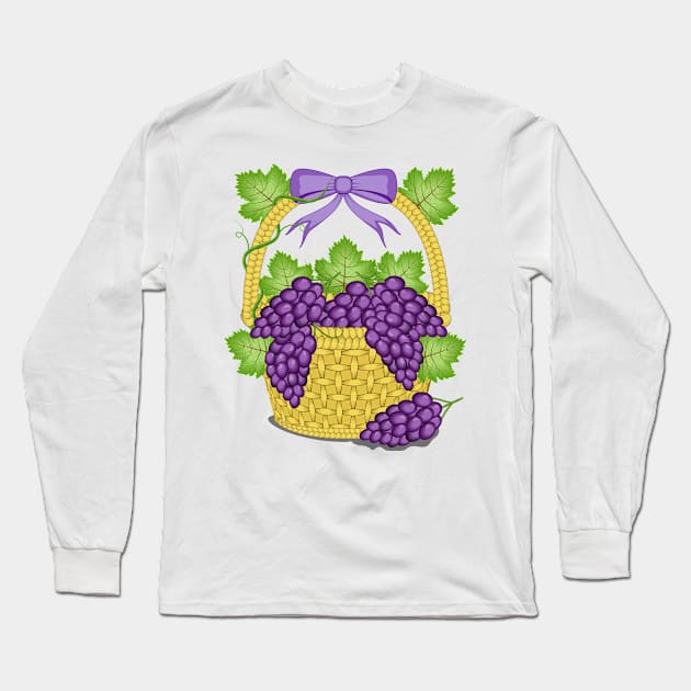 Grapes Basket Long Sleeve T-Shirt by Designoholic